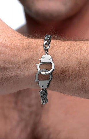 Cuff Him Handcuff Bracelet Stainless Steel Silver