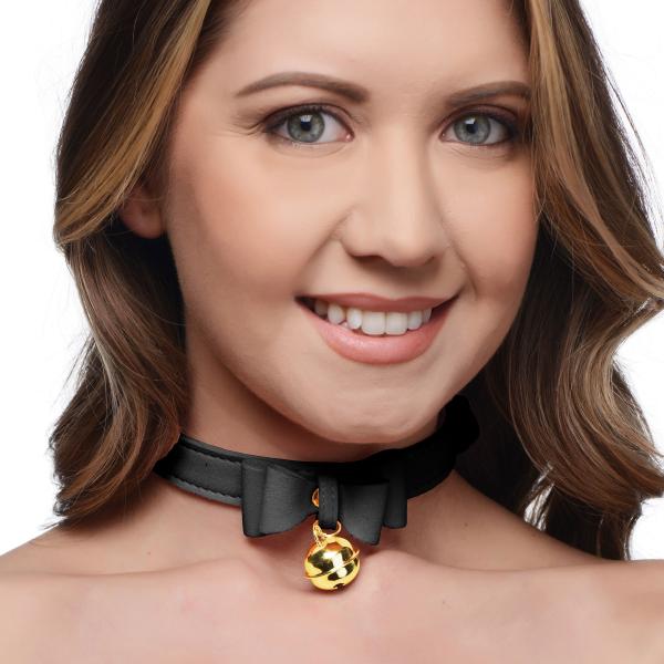 Golden Kitty Cat Bell Collar - Black/gold