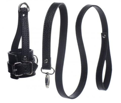 Ball Stretcher With Leash Black Leather