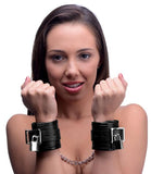 Locking Padded Wrist Cuffs With Chain Black