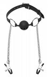 Hinder Breathable Silicone Ball Gag With Nipple Clamps