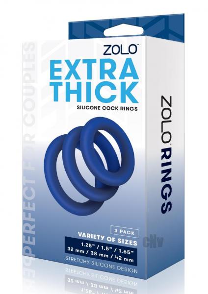 Zolo Extra Thick Silicone Cock Rings - Blue Pack Of 3