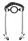 Mutiny Silicone O Ring Gag With Nipple Clamps Black