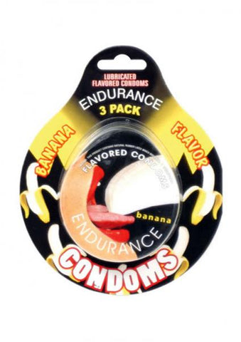 Lubricated Flavored Endurance Condoms 3 Per Pack Banana