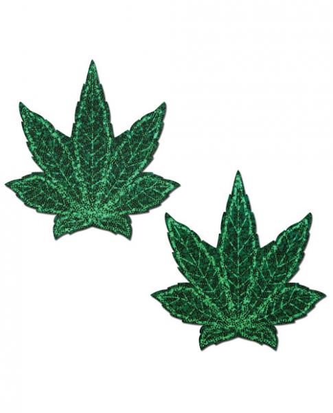 Pastease Glitter Marijuana Leaf Green Pasties O/S