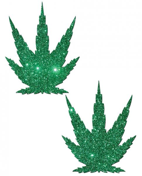 Pot Leaf Green Glitter Pasties