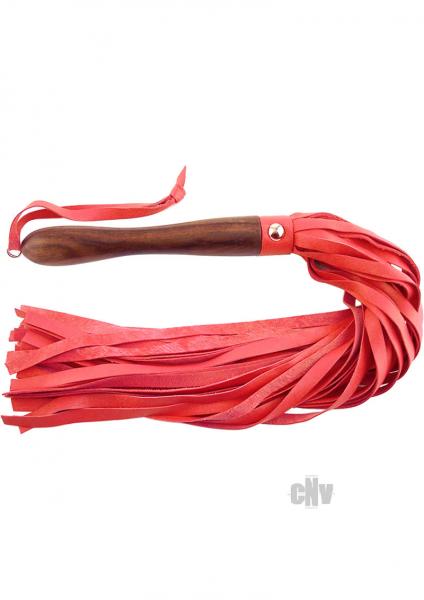 Rouge Leather Flogger Wooden Handle Red