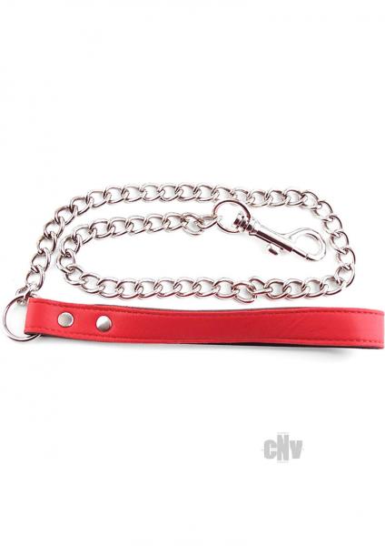 Rouge Leather Handle Chain Lead Leash Red