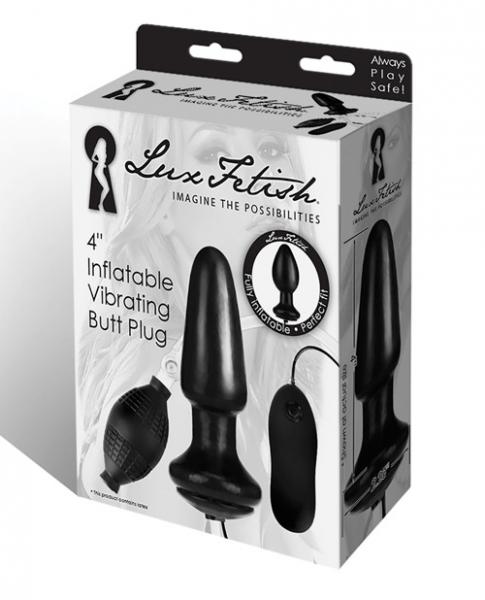 Lux Fetish 4 inches Inflatable Vibrating Butt Plug Black