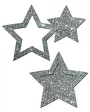 Pastease Glitter Peek A Boob Stars Silver Pasties