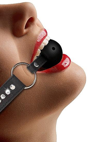 Ouch Diamond Studded Breathable Ball Gag With Straps - Black