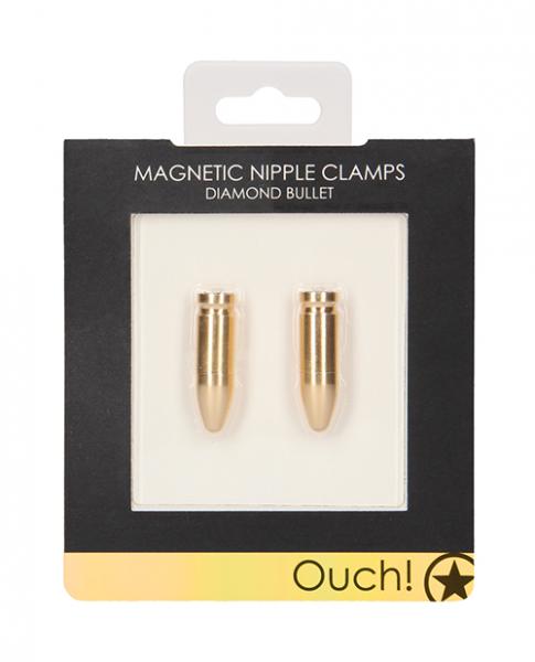 Ouch Magnetic Nipple Clamps - Diamond Bullet - Gold