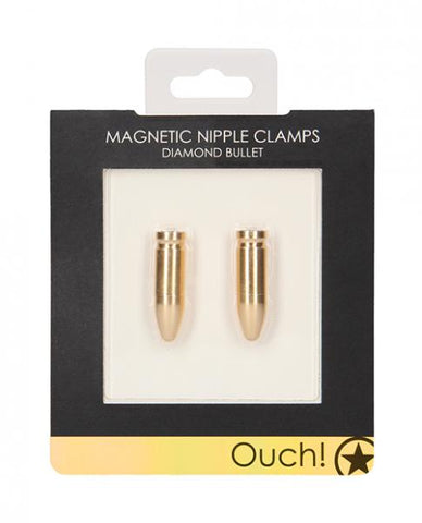 Ouch Magnetic Nipple Clamps - Diamond Bullet - Gold