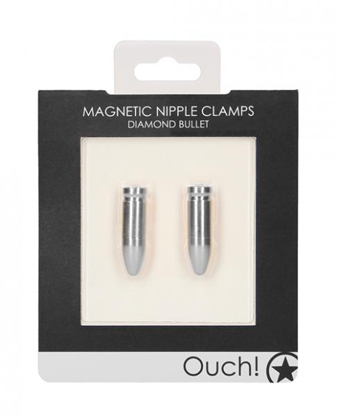 Ouch Magnetic Nipple Clamps - Diamond Bullet - Silver