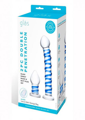 Glas 2-piece Double Penetration Glass Swirly Dildo & Butt Plug Set