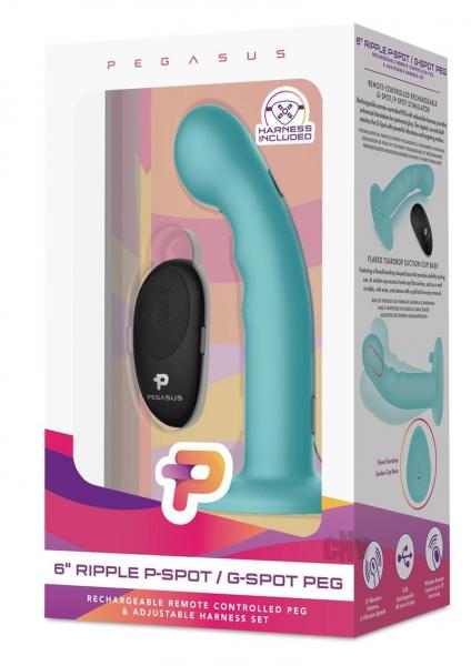 Pegasus Remote Control Ripple P-spot G-spot Peg Silicone Dildo With Harness 6 In.