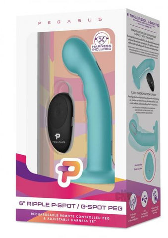 Pegasus Remote Control Ripple P-spot G-spot Peg Silicone Dildo With Harness 6 In.