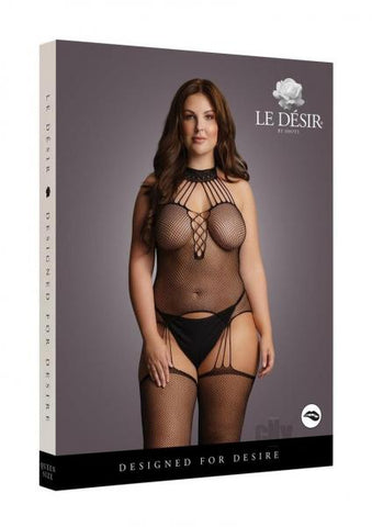 Shots Le Desir Suspender Fishnet Choker Bodystocking Black Qs
