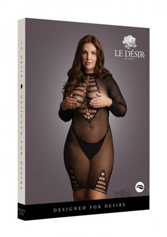 Shots Le Desir Long Sleeve Fishnet Dress Black Qs