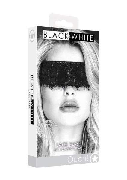 Ouch! Black & White Lace Mask With Elastic Straps Black