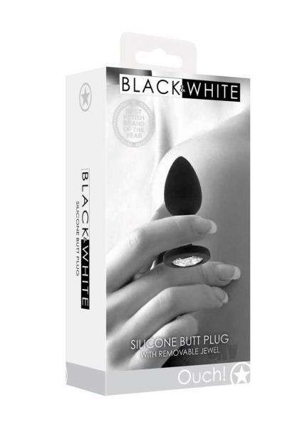 Ouch! Black & White Silicone Butt Plug With Removable Jewel Black