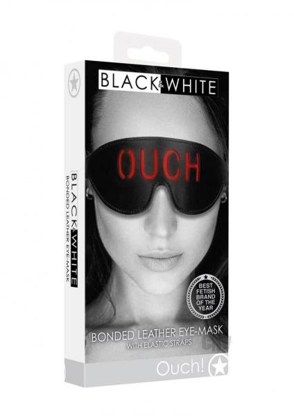 Ouch! Black & White Bonded Leather Eye Mask Ouch With Elastic Straps Black