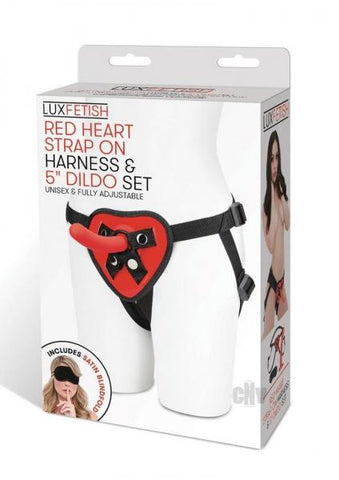 Lux Fetish Red Heart Strap On 5 In. Dildo Set