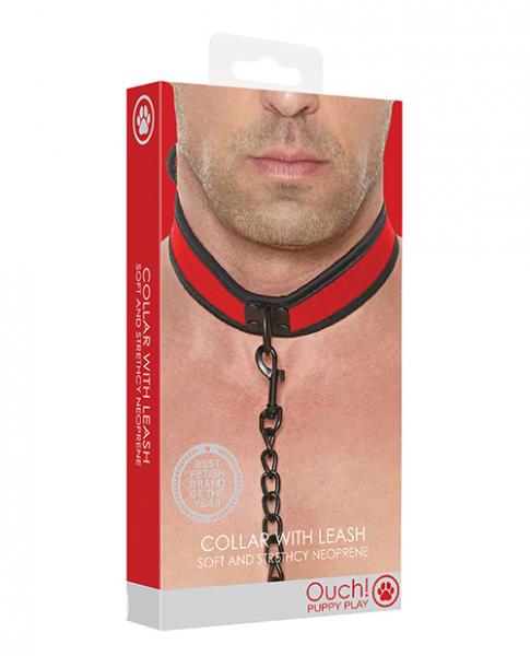 Ouch Neoprene Collar W/leash Red