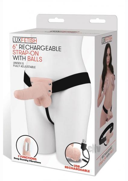 Lux F Recharge Strap On W/balls 6 Flesh