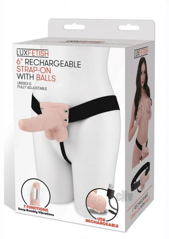 Lux F Recharge Strap On W/balls 6 Flesh