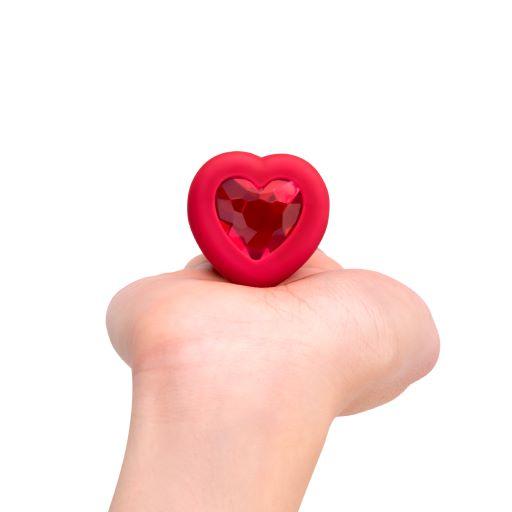 B Vibe Vibrating Heart Shaped Jewel Plug M/L Red