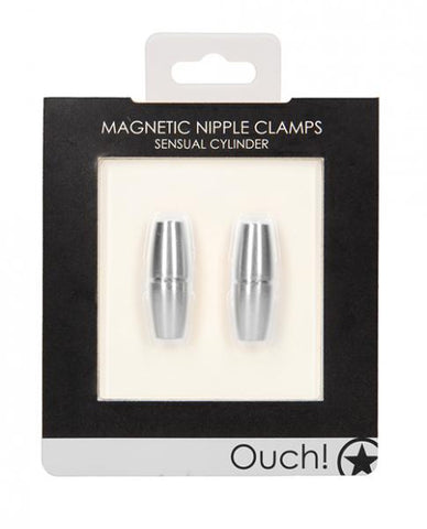 Shots Ouch Sensual Cylinder Magnetic Nipple Clamps - Silver