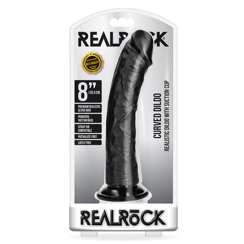 Realrock Curved Realistic Dildo With Suction Cup 8 In. Chocolate