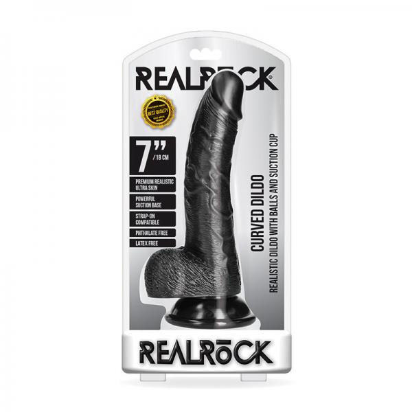 Realrock Curved Realistic Dildo With Balls And Suction Cup 7 In. Dark