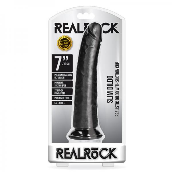 Realrock Slim Realistic Dildo With Suction Cup 7 In. Chocolate