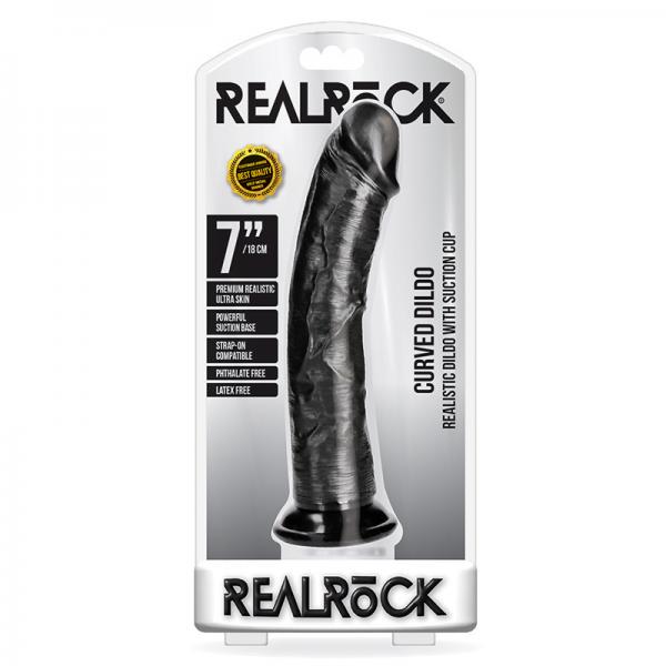 Realrock Curved Realistic Dildo With Suction Cup 7 In. Chocolate