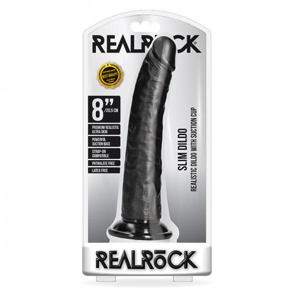 Realrock Slim Realistic Dildo With Suction Cup 8 In. Chocolate