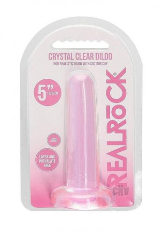 Realrock Crystal Clear Non-realistic Dildo With Suction Cup 5.3 In. Pink