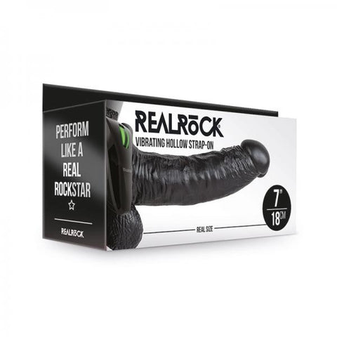 Realrock Vibrating Hollow Strap On With Balls 7 In. Chocolate