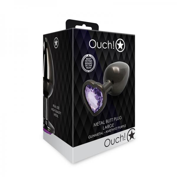 Shots Ouch! Heart Gem Butt Plug Large Gunmetal/amethyst