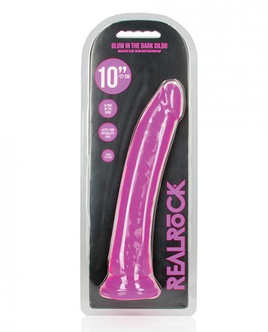 Realrock Glow In The Dark Slim 10 In. Dildo Neon Purple