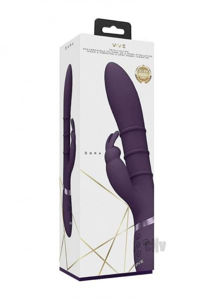 Vive Sora Rechargeable Silicone G-spot Rabbit Vibrator With Up & Down Stimulating Rings Purple