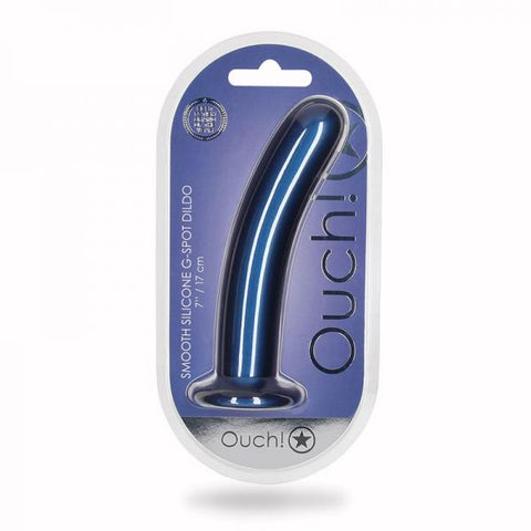 Shots Ouch! Smooth Silicone 7 In. G-spot Dildo Metallic Blue