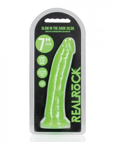 Realrock Glow In The Dark Slim 7 In. Dildo Neon Green