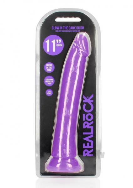 Realrock Glow In The Dark Slim 11 In. Dildo Neon Purple