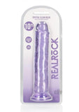 Realrock Crystal Clear Straight 10 In. Dildo Without Balls Purple