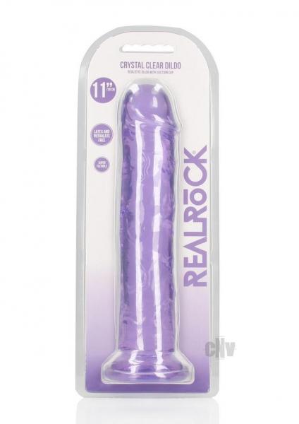 Realrock Crystal Clear Straight 11 In. Dildo Without Balls Purple