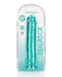 Realrock Crystal Clear Straight 10 In. Dildo Without Balls Turquoise