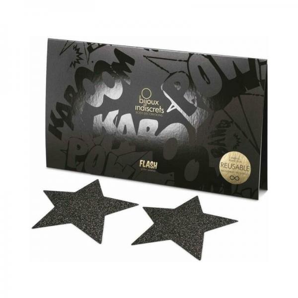 Bijoux Indiscrets Flash Reusable Glitter Pasties Star Black