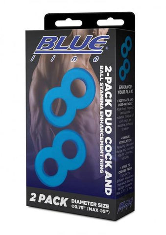 Blue Line Duo Cock And Ball Ring 2pk Blu